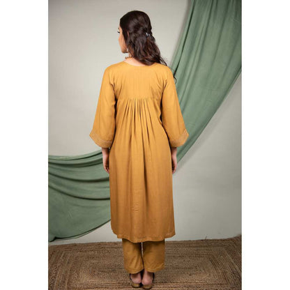 Priya Chaudhary Mustard Sequined Kurta and Pant (Set of 2)