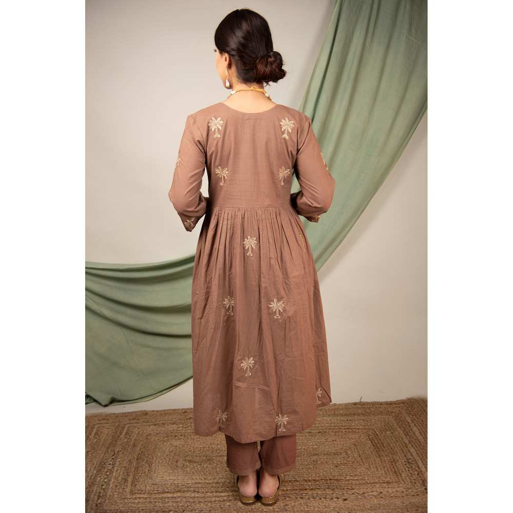 Priya Chaudhary Brown Embroidered Kurta and Pant with Dupatta (Set of 3)