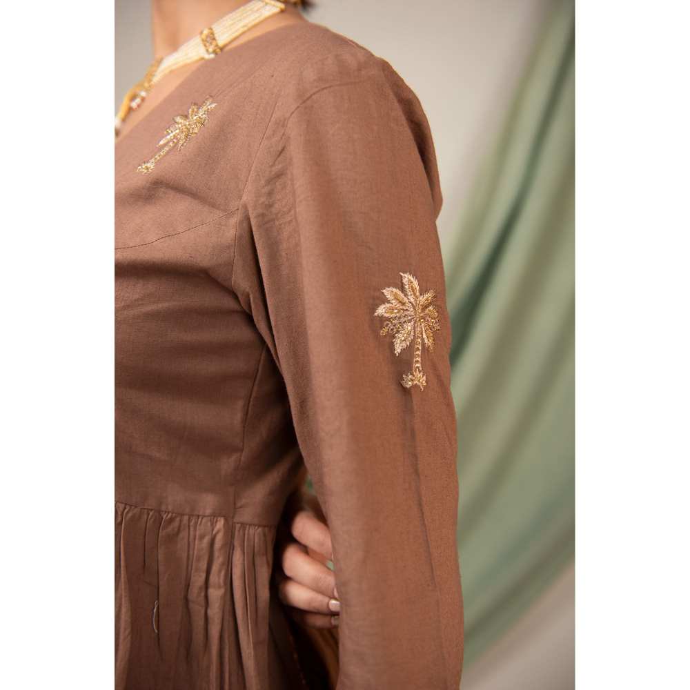 Priya Chaudhary Brown Embroidered Kurta and Pant with Dupatta (Set of 3)