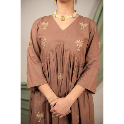 Priya Chaudhary Brown Embroidered Kurta and Pant (Set of 2)
