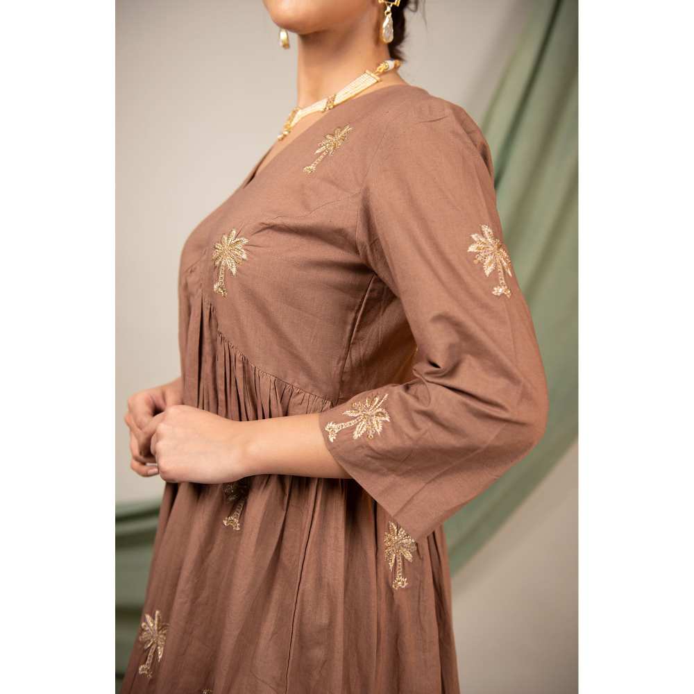 Priya Chaudhary Brown Embroidered Kurta and Pant (Set of 2)