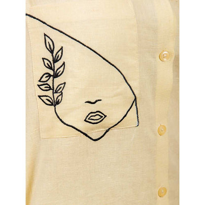 Priya Chaudhary Yellow Cotton Linen Face Story Shirt With White Pant  (Set of 2)