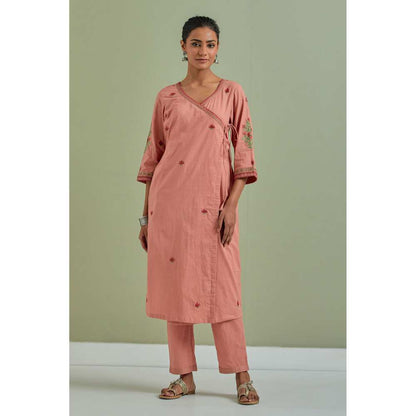Priya Chaudhary Cotton Embroidered Peach Kurta with Pant (Set of 2)