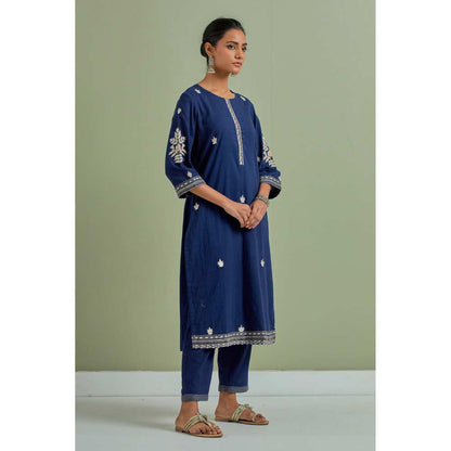 Priya Chaudhary Cotton Embroidered Blue Kurta
