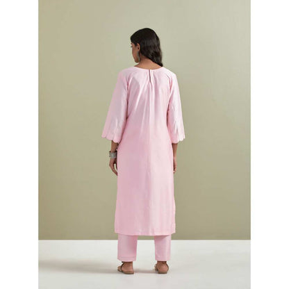 Priya Chaudhary Chanderi Embroidered Pink Kurta with Pant and Dupatta (Set of 3)