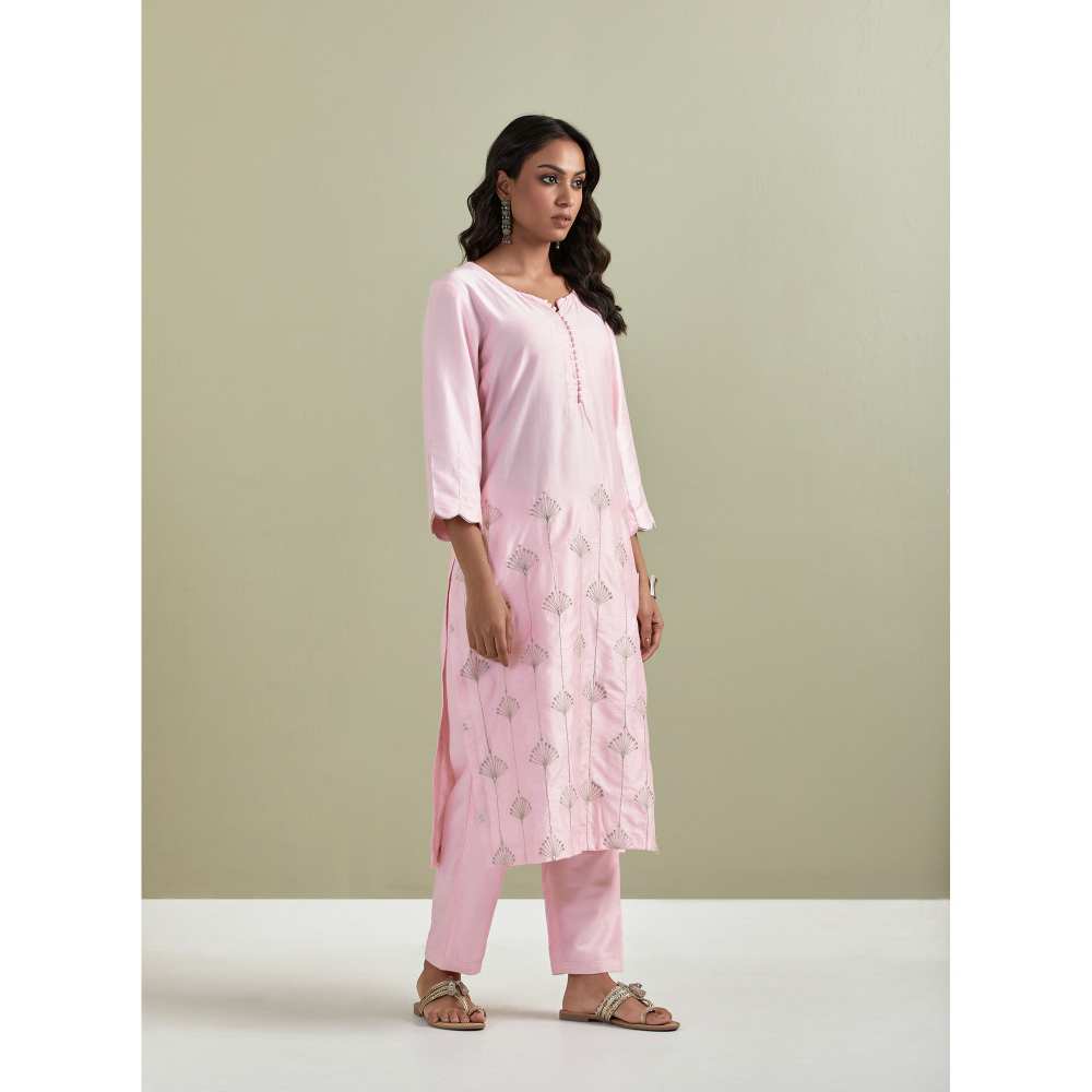 Priya Chaudhary Chanderi Embroidered Pink Kurta
