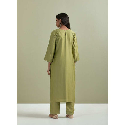 Priya Chaudhary Chanderi Embroidered Green Kurta with Pant (Set of 2)