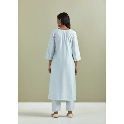 Priya Chaudhary Chanderi Embroidered Powder Blue Kurta with Pant and Dupatta (Set of 3)