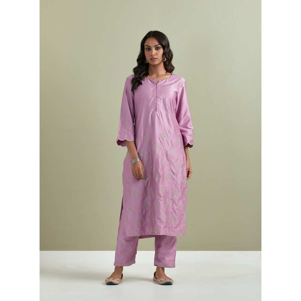 Priya Chaudhary Chanderi Embroidered Purple Kurta with Pant and Dupatta (Set of 3)