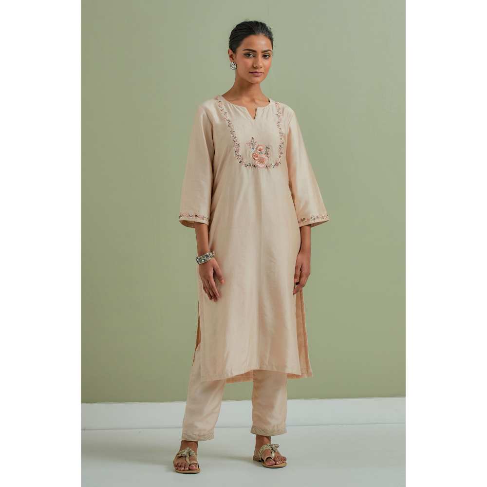 Priya Chaudhary Embroidered Beige Kurtas (Set of 2)