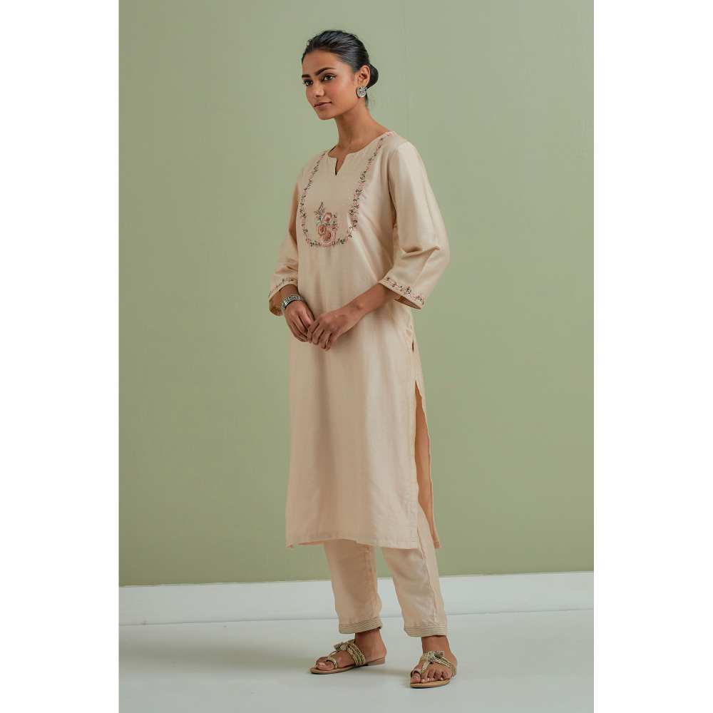Priya Chaudhary Embroidered Beige Kurtas (Set of 2)