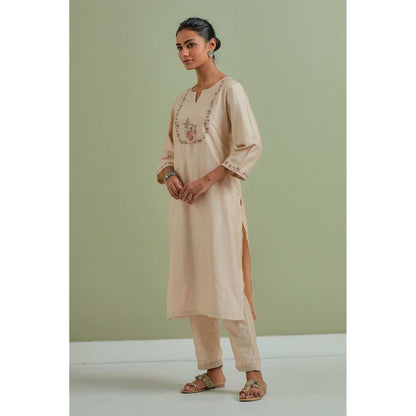Priya Chaudhary Embroidered Beige Kurtas (Set of 2)