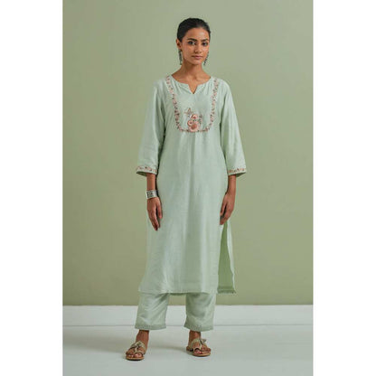 Priya Chaudhary Embroidered Green Kurtas