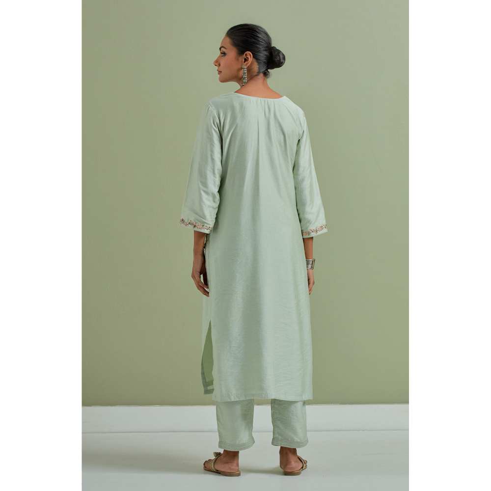 Priya Chaudhary Embroidered Green Kurtas