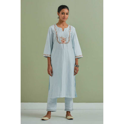 Priya Chaudhary Embroidered Powder Blue Kurtas (Set of 2)