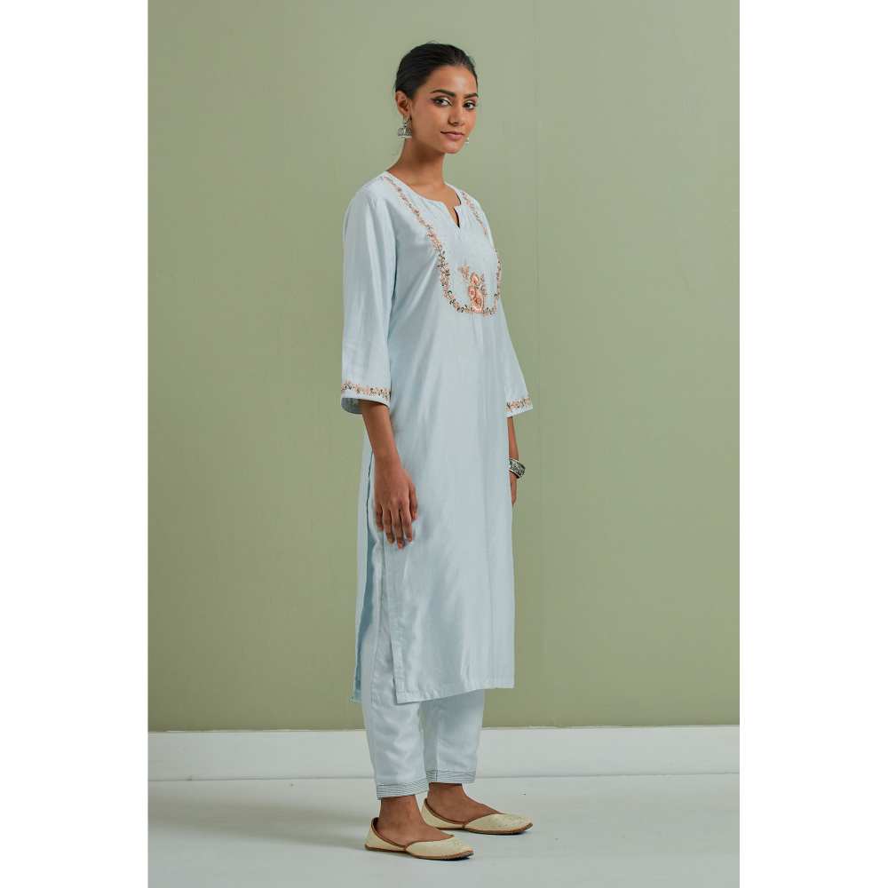 Priya Chaudhary Embroidered Powder Blue Kurtas (Set of 2)