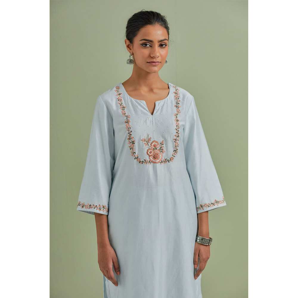 Priya Chaudhary Embroidered Powder Blue Kurtas (Set of 2)