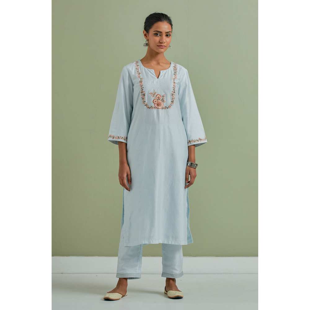 Priya Chaudhary Embroidered Powder Blue Kurtas