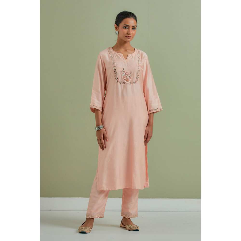 Priya Chaudhary Embroidered Peach Kurtas (Set of 2)