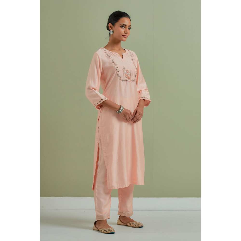 Priya Chaudhary Embroidered Peach Kurtas (Set of 2)