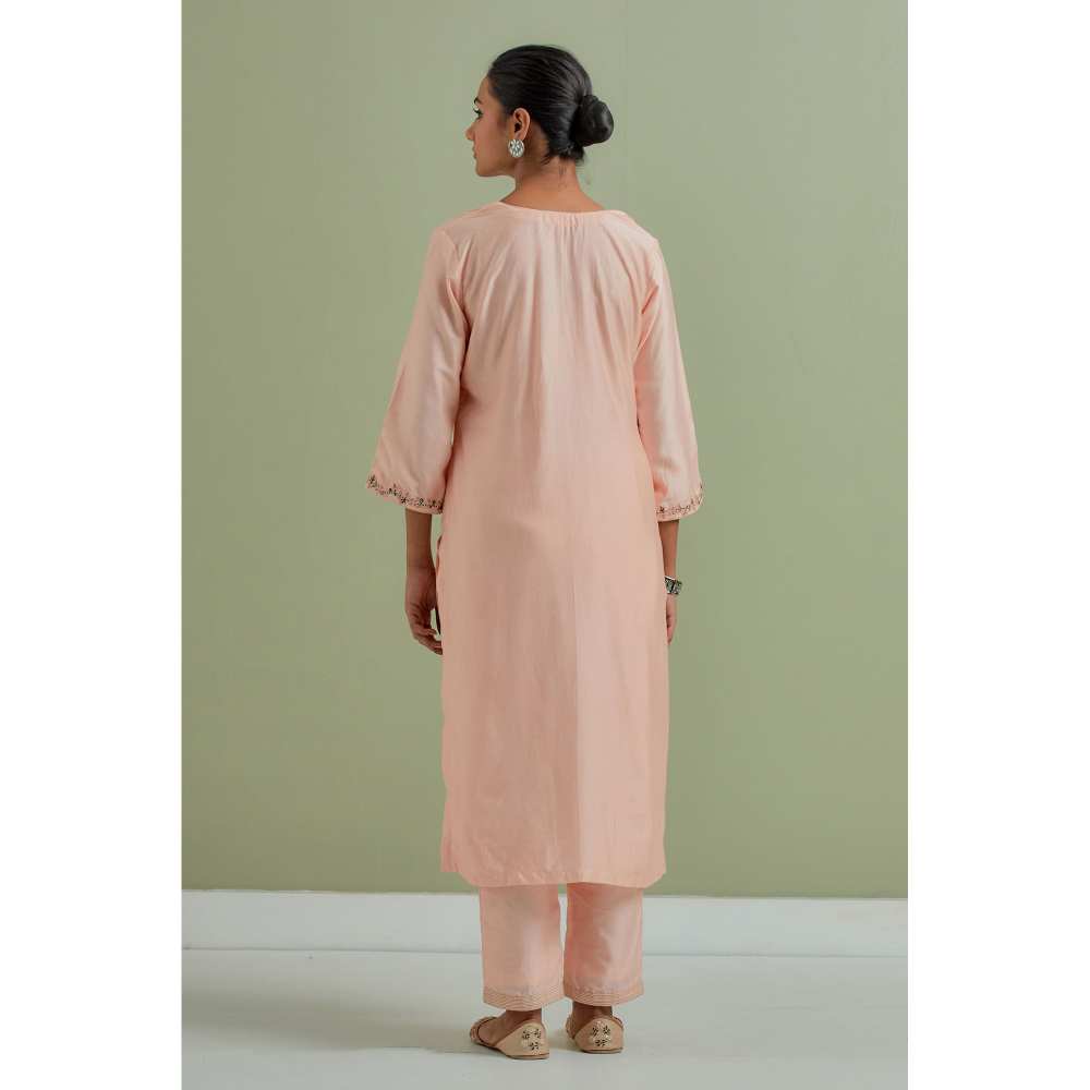 Priya Chaudhary Embroidered Peach Kurtas