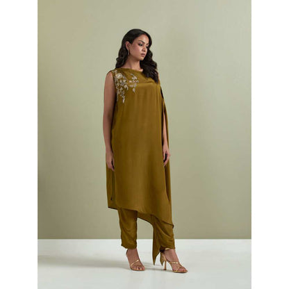 Priya Chaudhary Olive Embroidered Crepe Kurta
