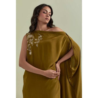 Priya Chaudhary Olive Embroidered Crepe Kurta