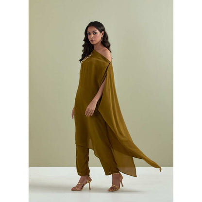 Priya Chaudhary Olive Embroidered Crepe Kurta