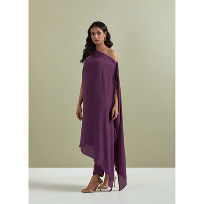 Priya Chaudhary Purple Embroidered Crepe Kurta with Pants (Set of 2)