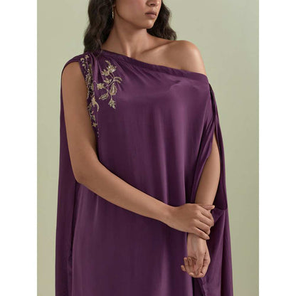 Priya Chaudhary Purple Embroidered Crepe Kurta with Pants (Set of 2)