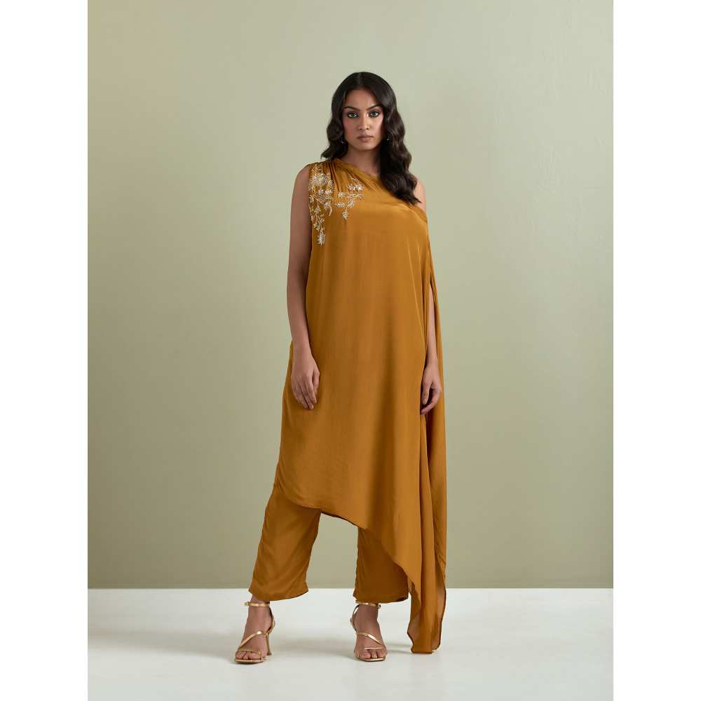 Priya Chaudhary Mustard Embroidered Crepe Kurta