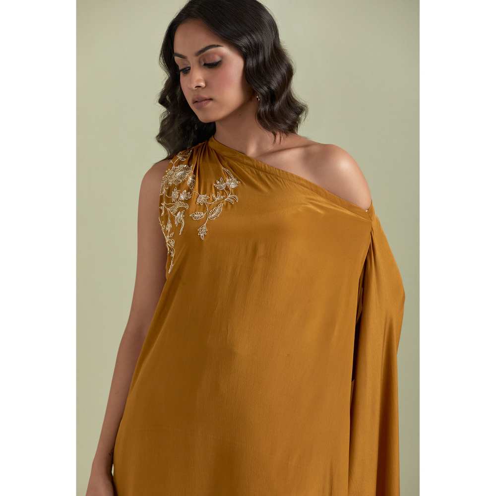 Priya Chaudhary Mustard Embroidered Crepe Kurta