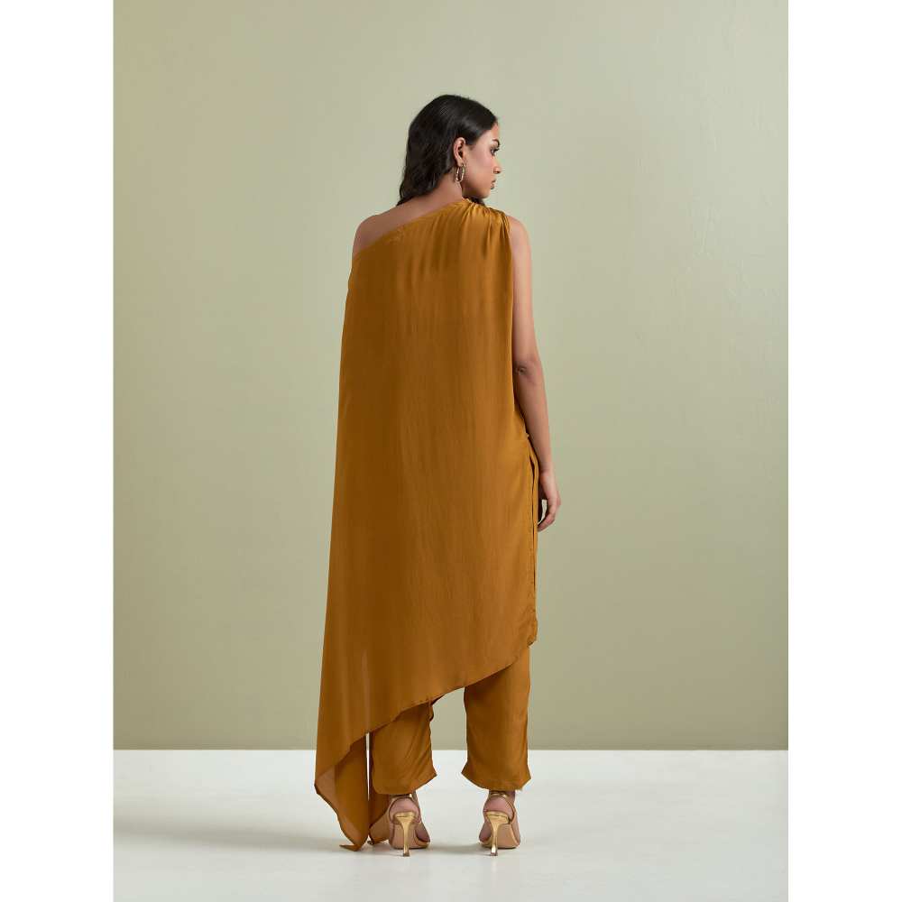 Priya Chaudhary Mustard Embroidered Crepe Kurta