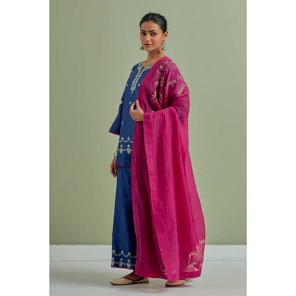 Priya Chaudhary Blue Embroidered Chanderi Silk Kurti Palazzo and Dupatta (Set of 3)