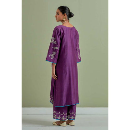 Priya Chaudhary Purple Embroidered Chanderi Silk Kurta Palazzo and Dupatta (Set of 3)