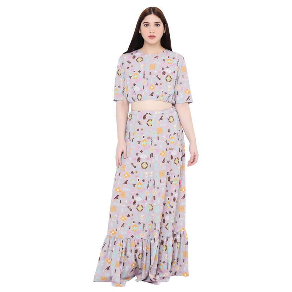 PS Pret by Payal Singhal Lavender Printed Art Crepe Skirt For Women (Set of 2)
