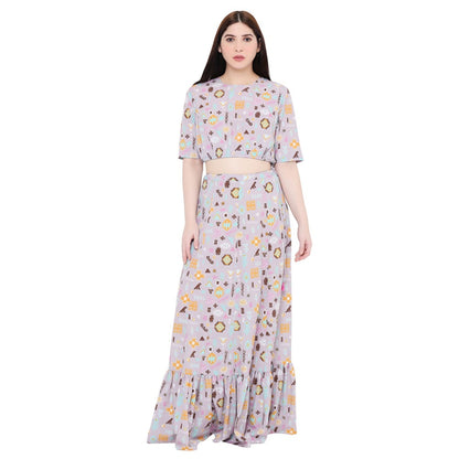PS Pret by Payal Singhal Lavender Printed Art Crepe Skirt For Women (Set of 2)