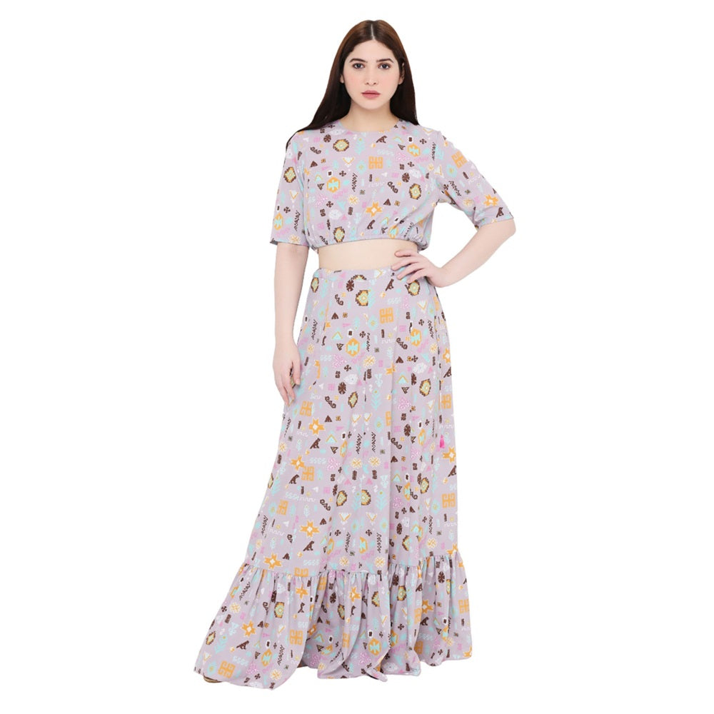 PS Pret by Payal Singhal Lavender Printed Art Crepe Skirt For Women (Set of 2)