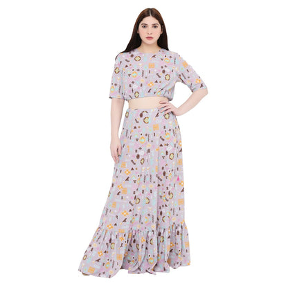PS Pret by Payal Singhal Lavender Printed Art Crepe Skirt For Women (Set of 2)