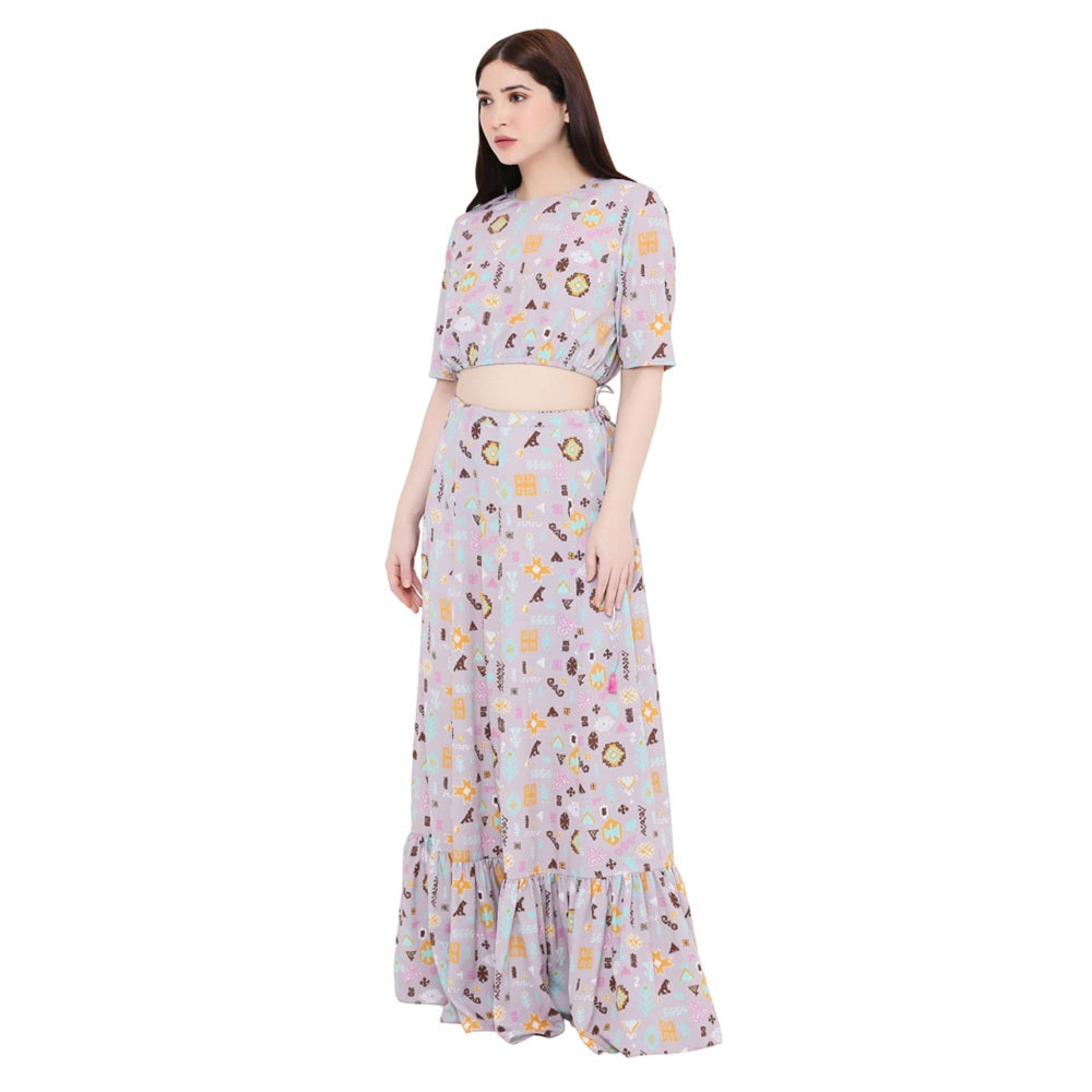 PS Pret by Payal Singhal Lavender Printed Art Crepe Skirt For Women (Set of 2)