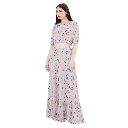 PS Pret by Payal Singhal Lavender Printed Art Crepe Skirt For Women (Set of 2)