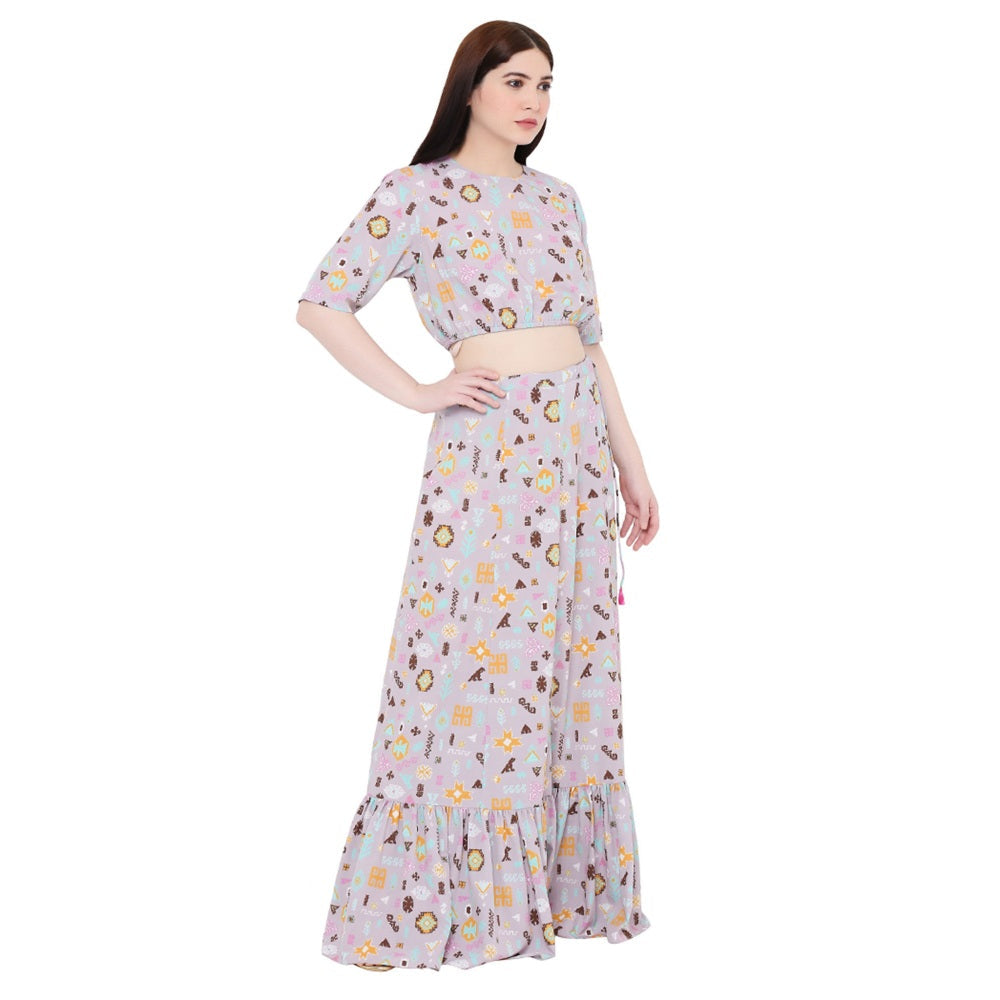 PS Pret by Payal Singhal Lavender Printed Art Crepe Skirt For Women (Set of 2)