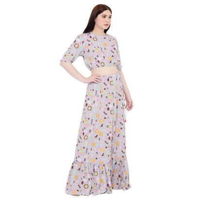 PS Pret by Payal Singhal Lavender Printed Art Crepe Skirt For Women (Set of 2)