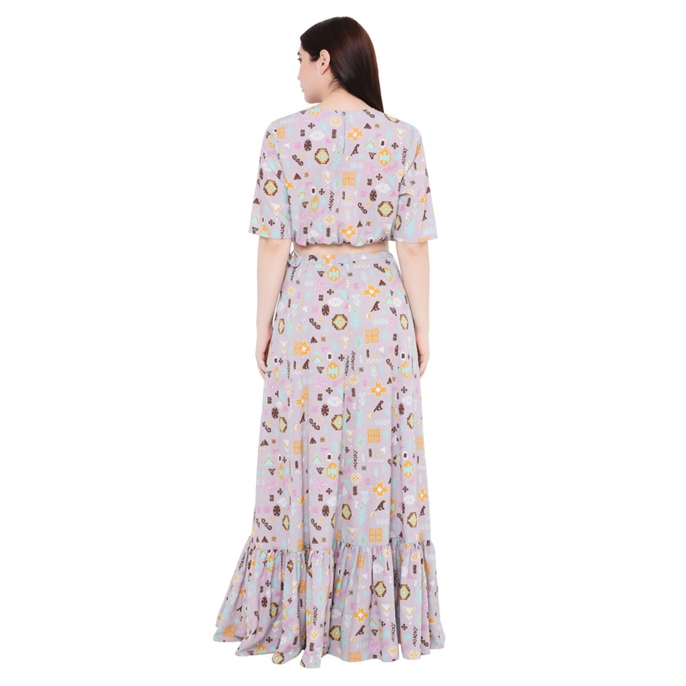 PS Pret by Payal Singhal Lavender Printed Art Crepe Skirt For Women (Set of 2)