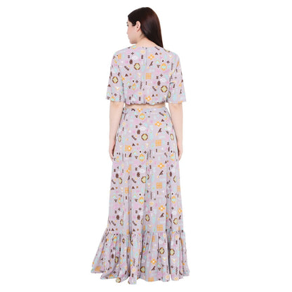 PS Pret by Payal Singhal Lavender Printed Art Crepe Skirt For Women (Set of 2)