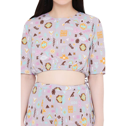 PS Pret by Payal Singhal Lavender Printed Art Crepe Skirt For Women (Set of 2)