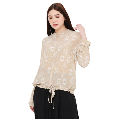 PS Pret by Payal Singhal Beige Printed Crepe Top For Women
