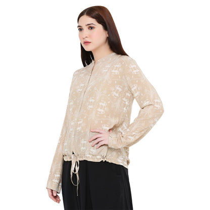 PS Pret by Payal Singhal Beige Printed Crepe Top For Women