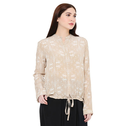 PS Pret by Payal Singhal Beige Printed Crepe Top For Women