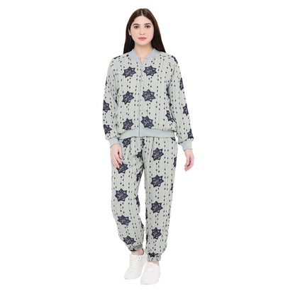 PS Pret by Payal Singhal Grey Printed Art Georgette Bomber Jacket For Women (Set of 2)